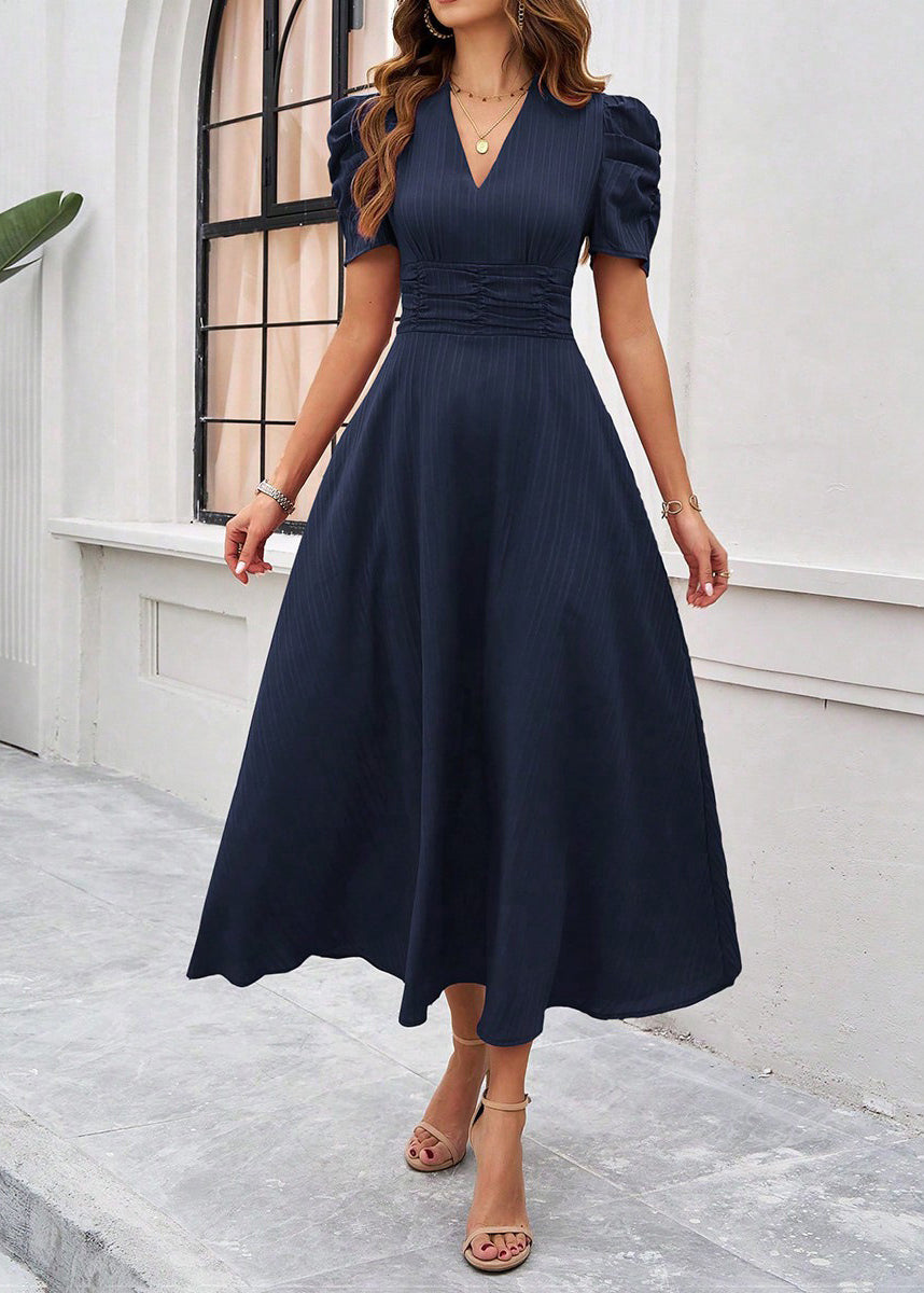 Red V Neck Wrinkled Cotton Long Dress Summer