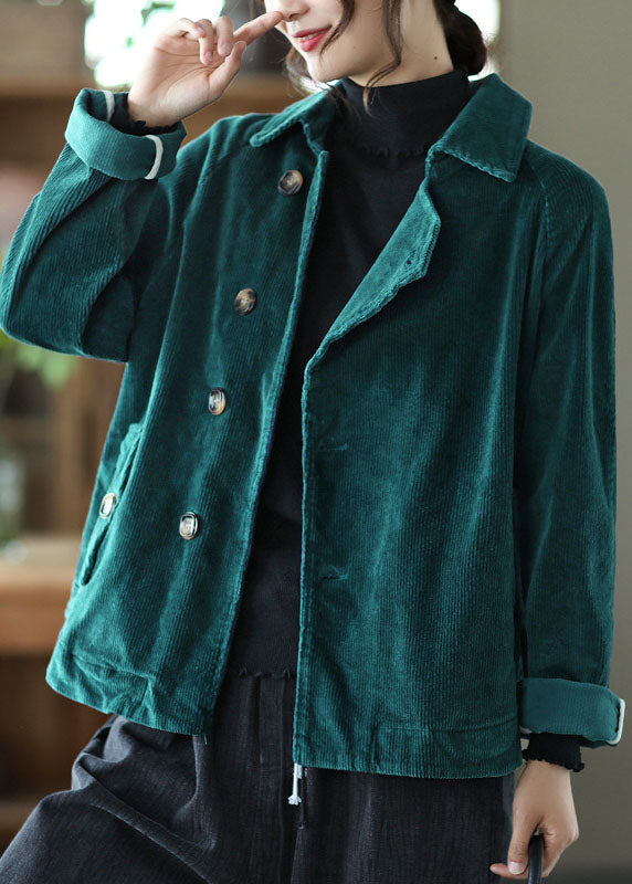 Fitted Tea Green Peterpan Collar Button Patchwork Fall Coat