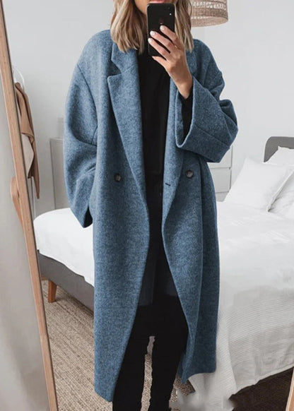 Blue Peter Pan Collar Pockets Woolen Coats Fall