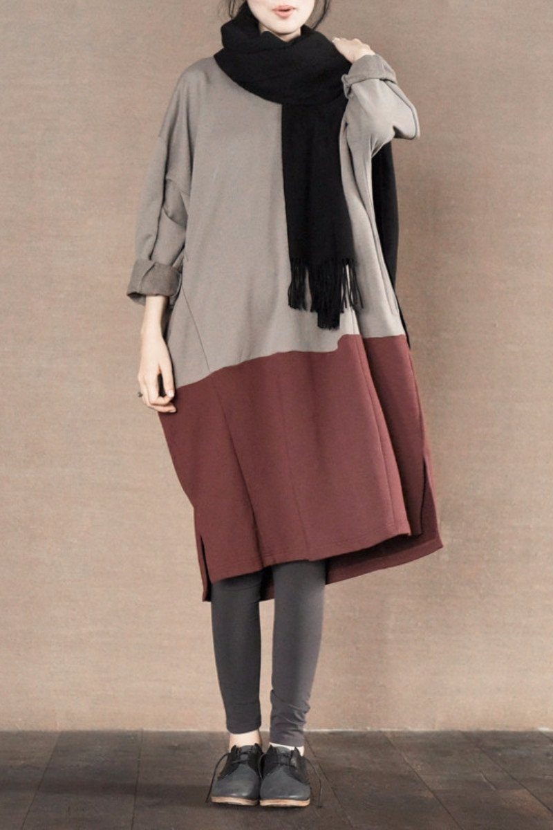 Spell Color Fleece Dress Warm Winter Cotton Top Causel Outfits