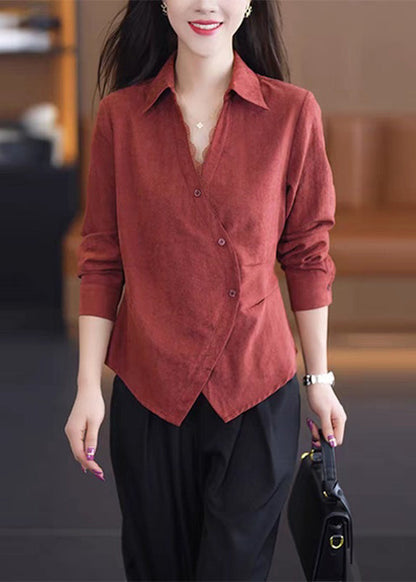 Handmade Red Lace Patchwork Button Shirt Spring