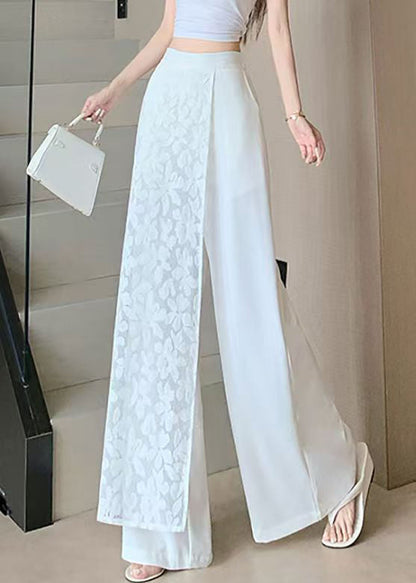 Stylish White Asymmetrical Lace Patchwork Pants Skirt Summer