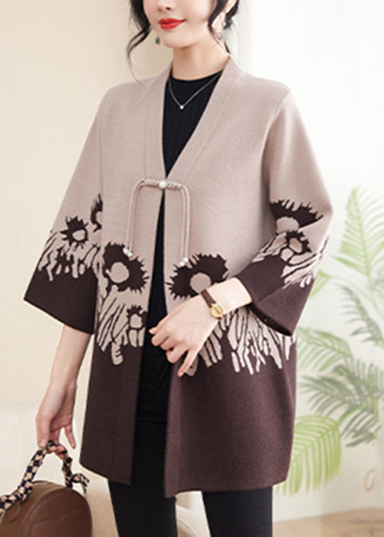 Beige V Neck Cotton Knit Cardigans Spring