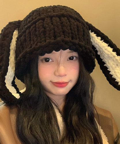 Stylish Black Rabbit Ears Thick Knit Bonnie Hat