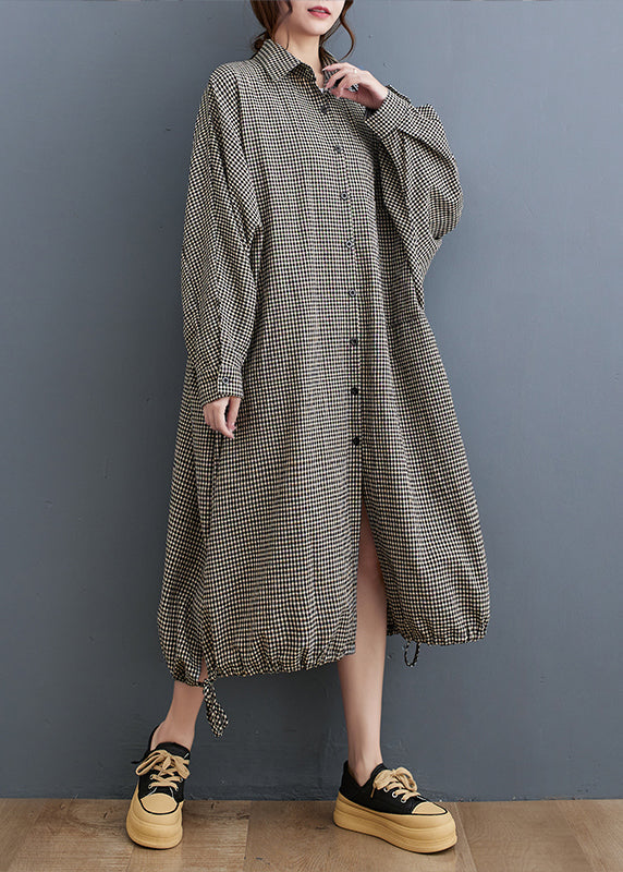 Peter Pan Collar Plaid Cotton Shirts Dress Fall