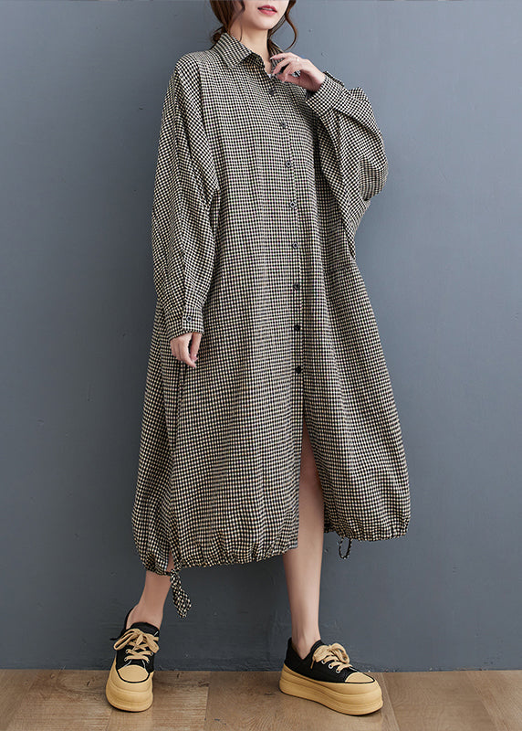 Peter Pan Collar Plaid Cotton Shirts Dress Fall