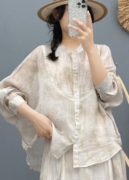 Italian Apricot Oversized Wrinkled Linen Upf 50+shirt Summer