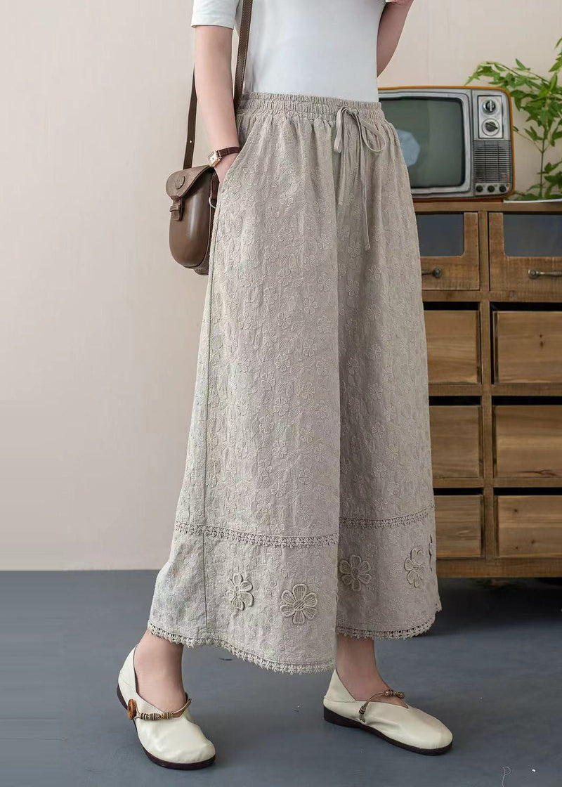 Diy White Embroidered Cotton Crop Pants Trousers Summer