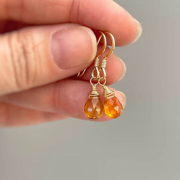 Orange Crystal Golden Earrings