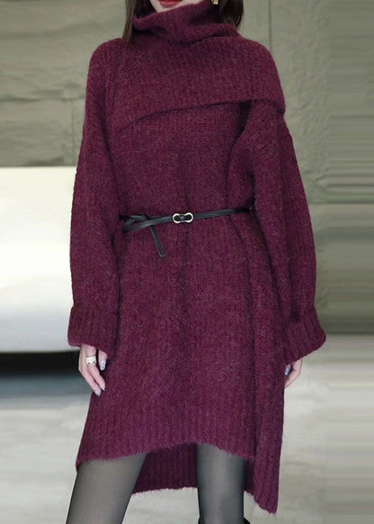 Loose Grey Turtleneck Cozy Knit Sweater Dress Winter