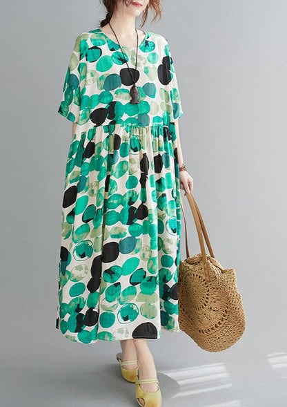 Polka Dot Print Cotton and Linen Dress Summer