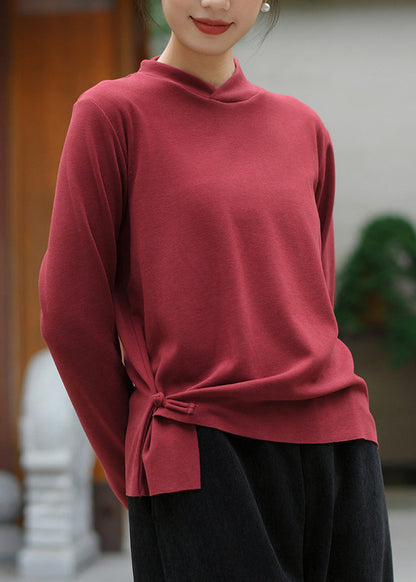 White Stand Collar Patchwork Cotton T Shirt Tops Spring