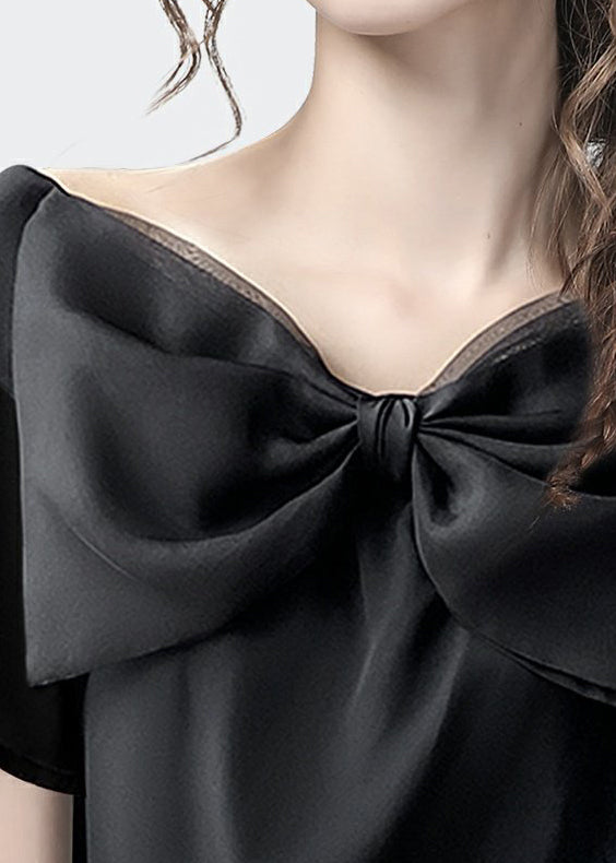 Fashionable Camel Short Sleeved Bow Neckline Shirt Top