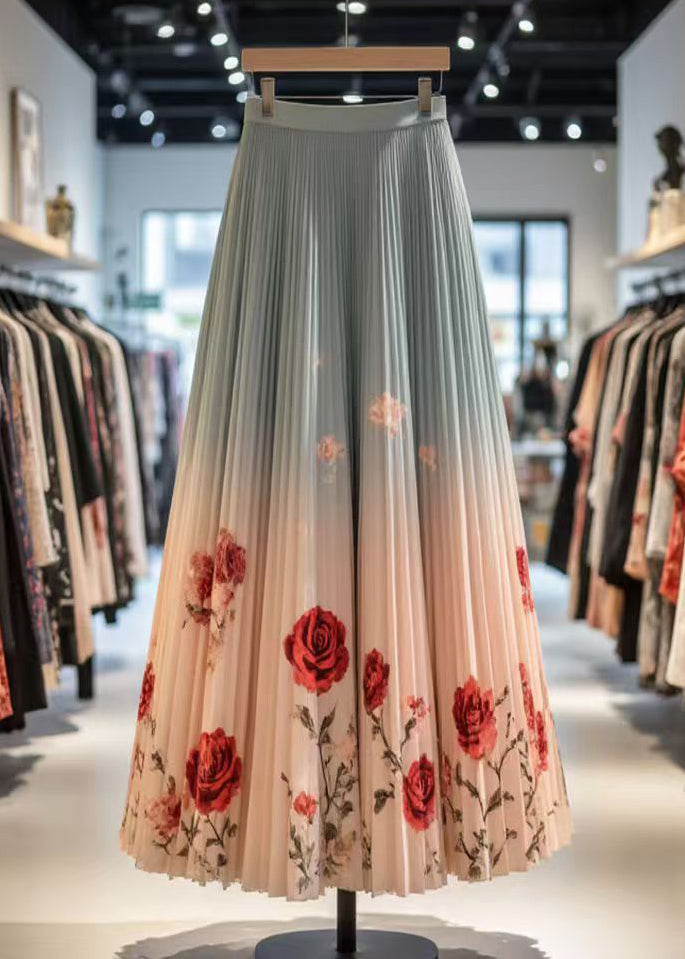 Gradient Color Wrinkled Print Cotton Skirt Summer
