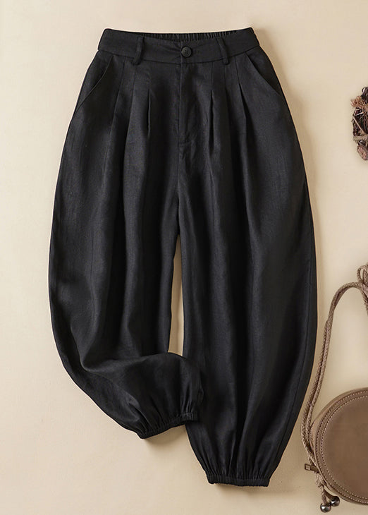 Linen Pockets Elastic Waist Linen Crop Pants Summer