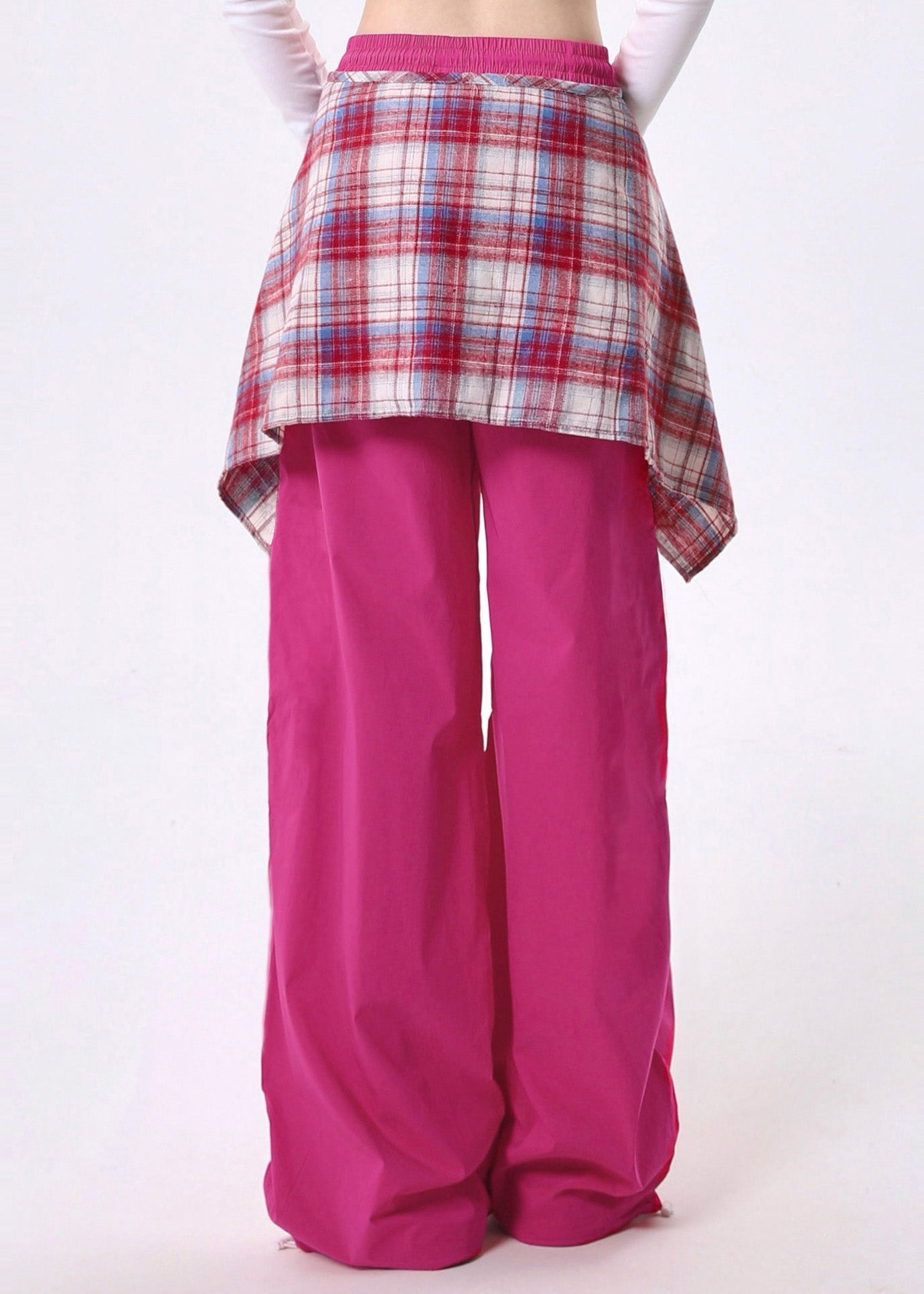 Rose Elastic Waist Patchwork Exra Large Hem Cotton Pants Spring