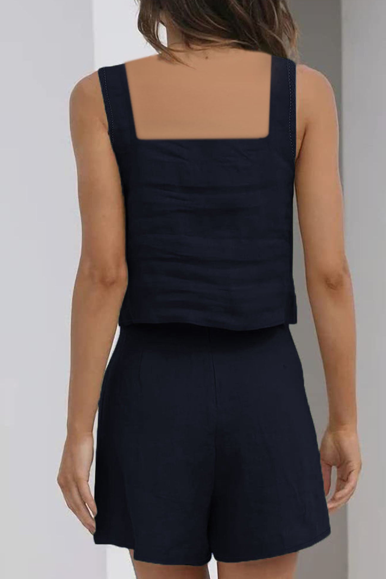 Tank Top Square Neck Pocket Shorts Set