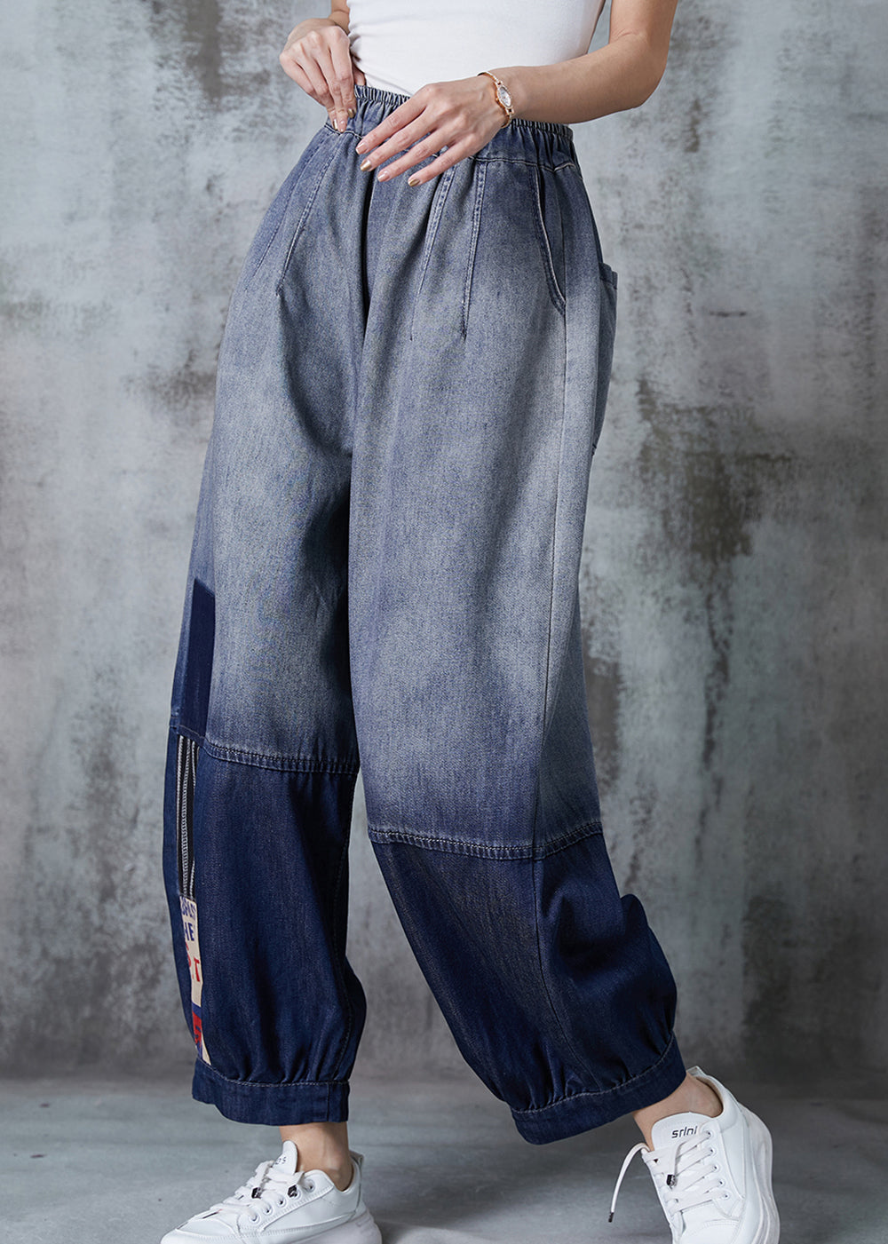 Gradient Color Oversized Patchwork Denim Pants Summer