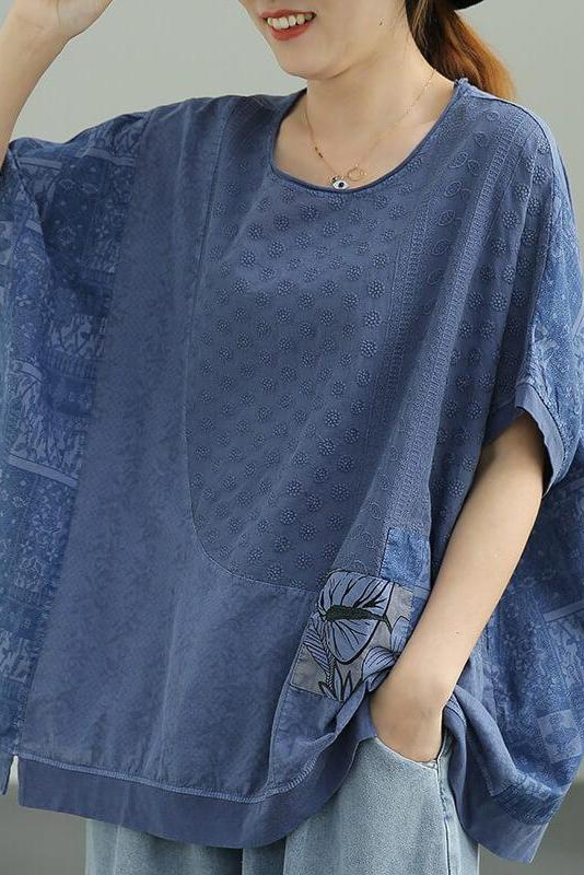 Cotton Linen Patchwork Stitching Split T-shirt