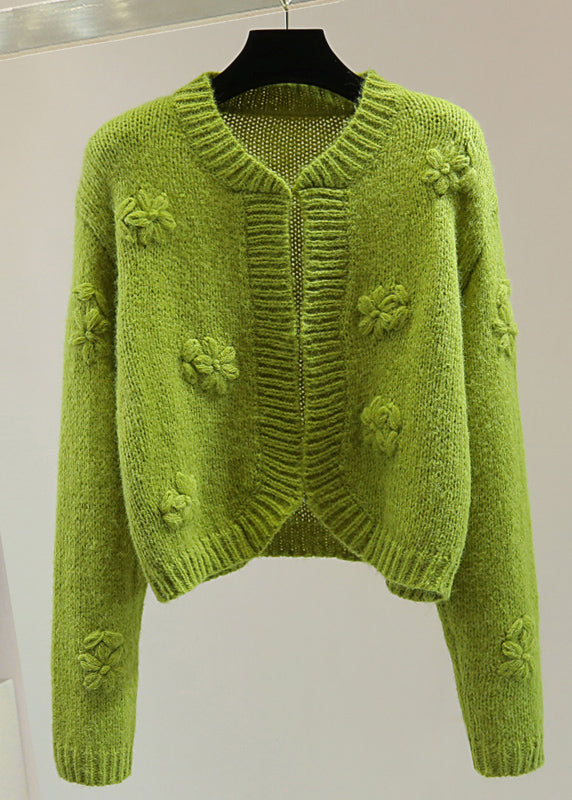 Art Green Embroidered Cotton Knit Sweater Winter