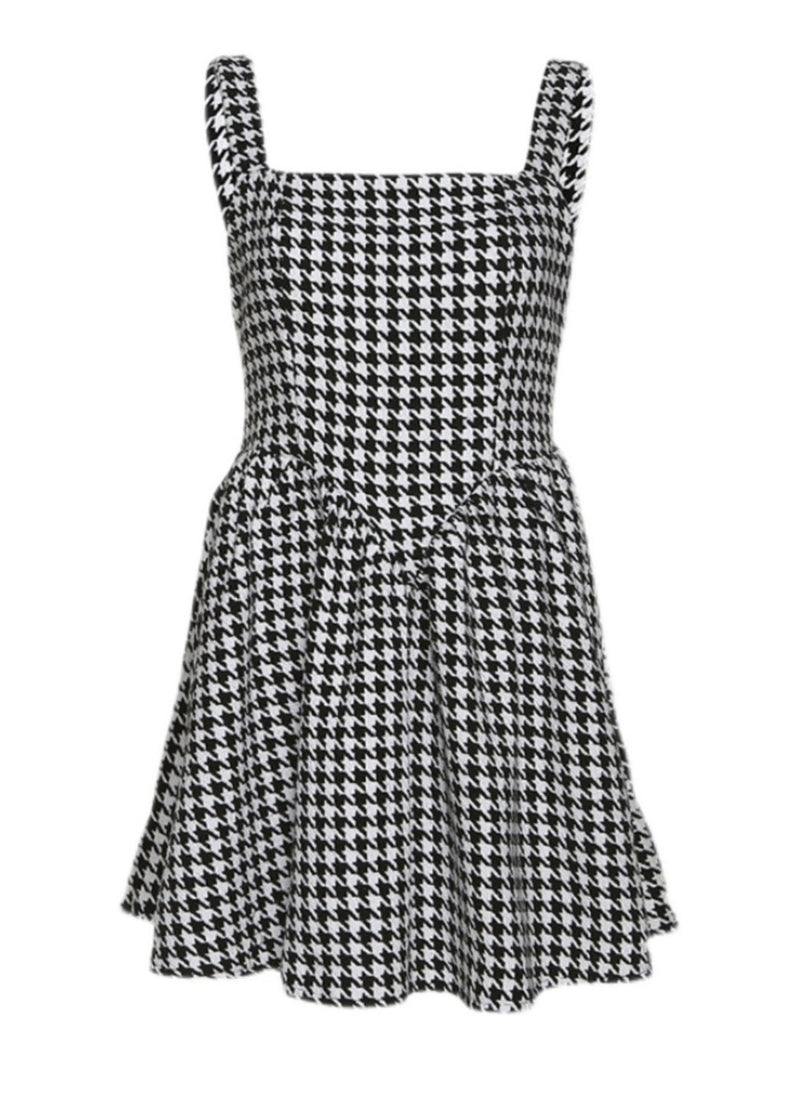 Black Plaid Cotton Spaghetti Strap Dress Dress Summer