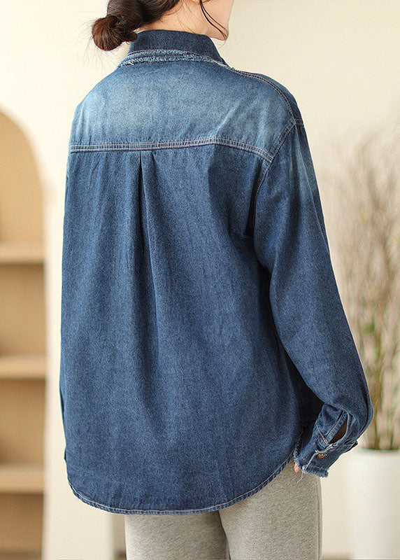 Blue Peter Pan Collar Button Denim Coat Spring
