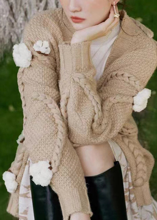 Boutique Khaki V Neck Patchwork Knit Cardigans Spring