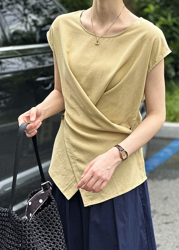 Fine Yellow Asymmetrical Top Short Sleeve