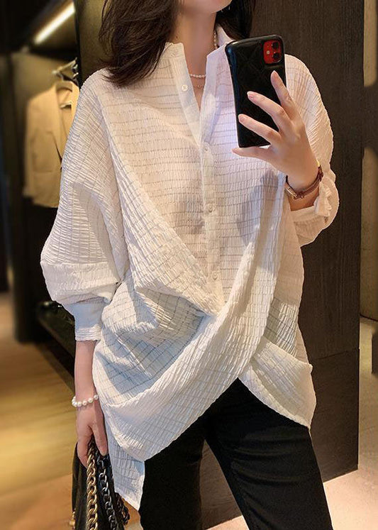 White Peter Pan Collar Plaid Cross Connection Shirts Full