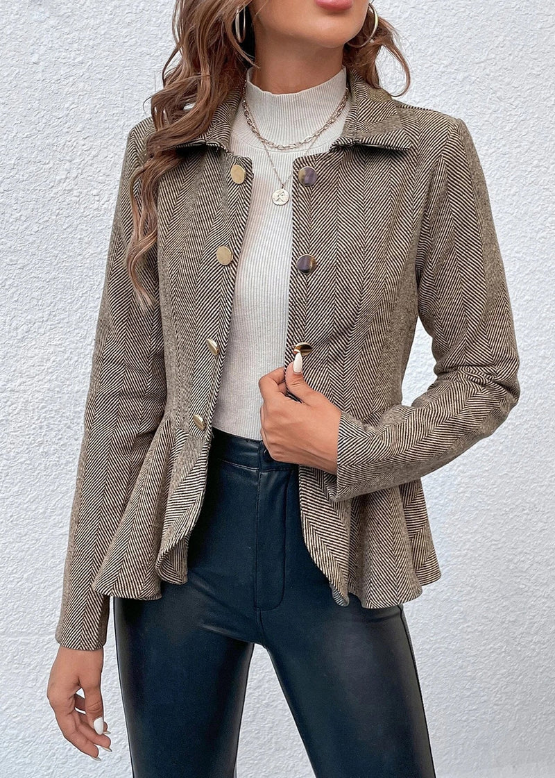 New Camel Jacquard Ruffled Slim Fit Double Breasted Suit Coat Autumn