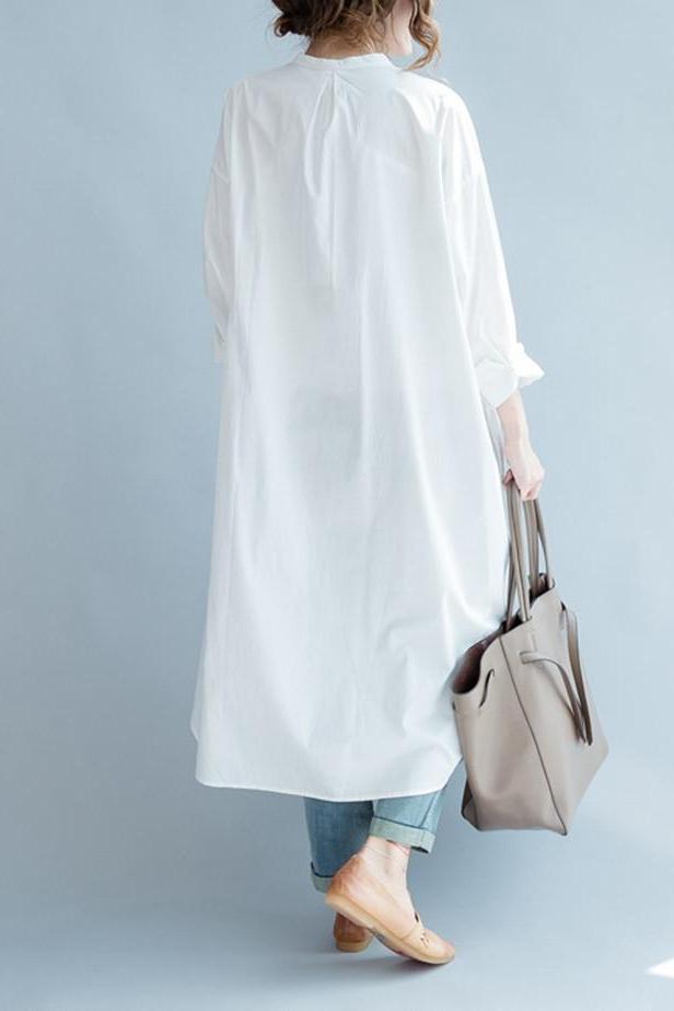 White Cotton Long Shirt Dresses
