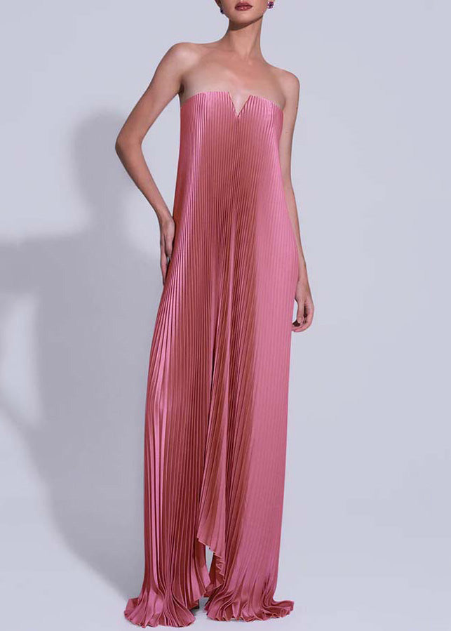 European and American Gold Pleated Strapless Dress