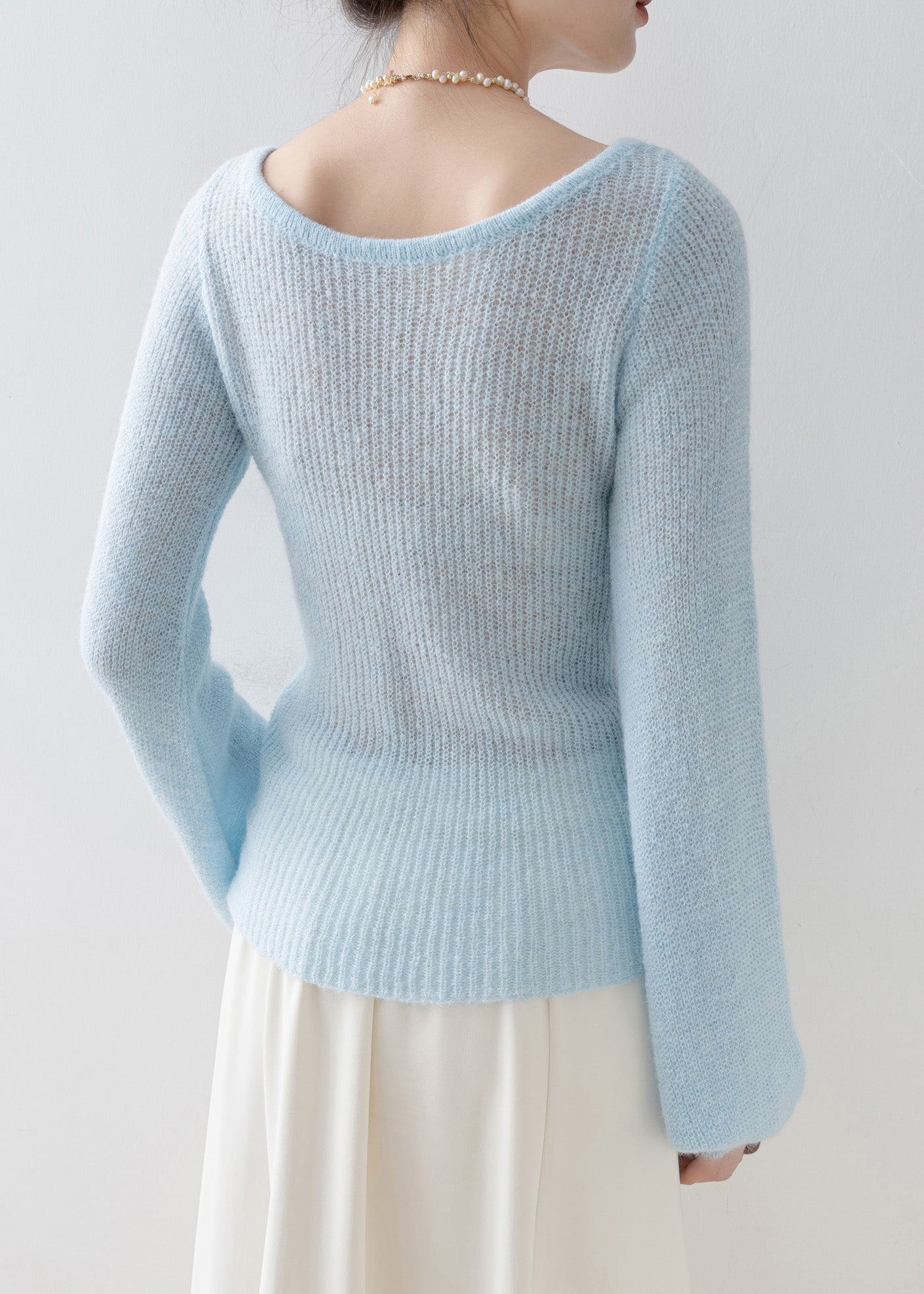 Boutique Blue O Neck Knitted Tops Spring