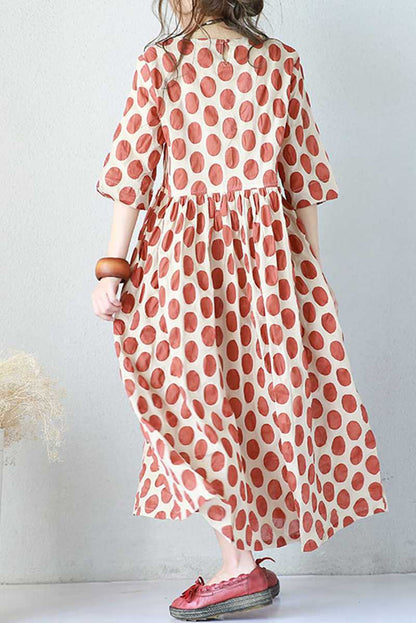 Red Big Points Cotton Summer Dresses for