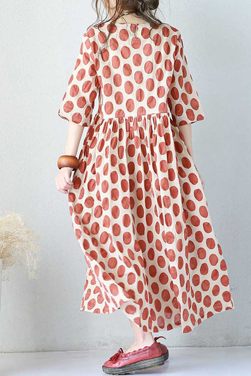 Red Big Points Cotton Summer Dresses for