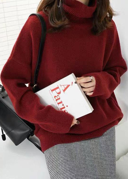 French Khaki Hign Neck Thick Knitted Sweaters Tops Fall