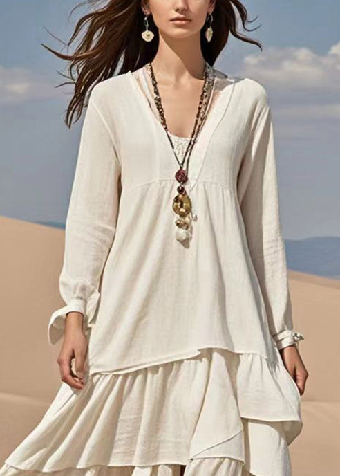 White Oversized Exra Large Hem Cotton Ankle Dress Fall