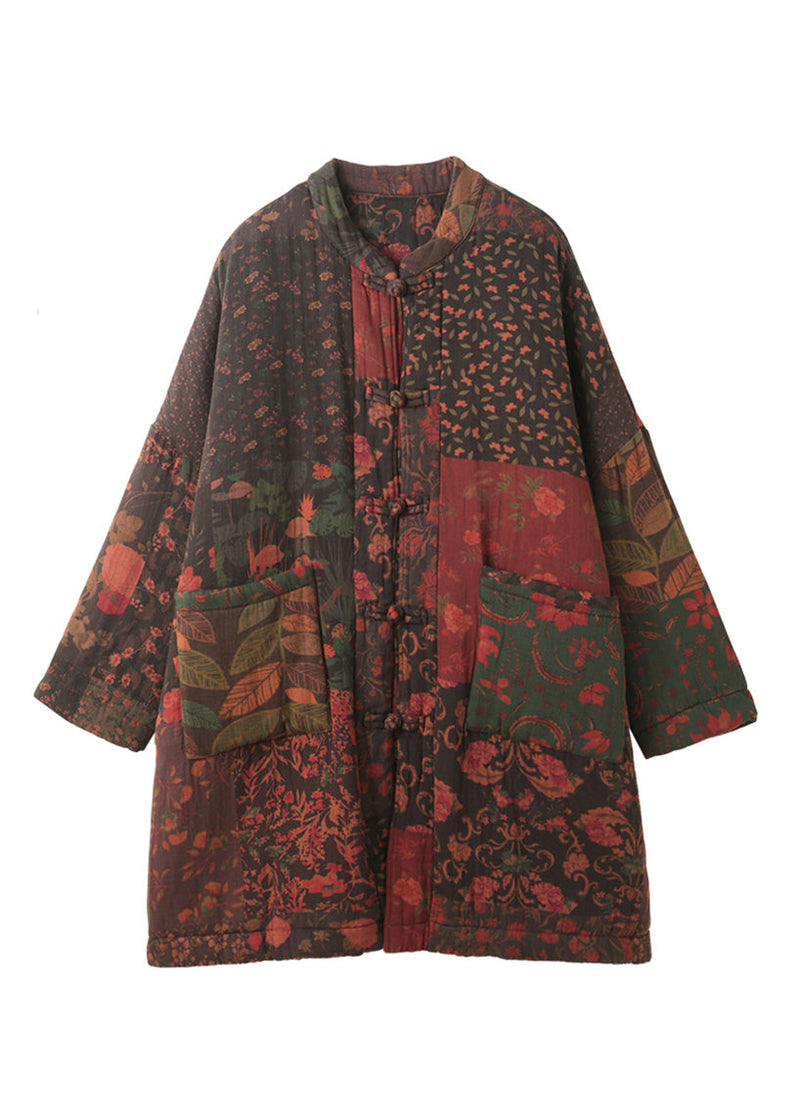 Navy Pockets Print Fine Cotton Filled Witner Coats