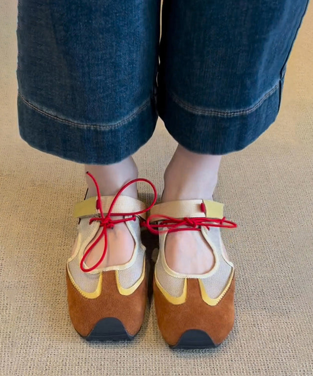 Purple Hollow Out Lace Up Splicing Flat Shoes for
