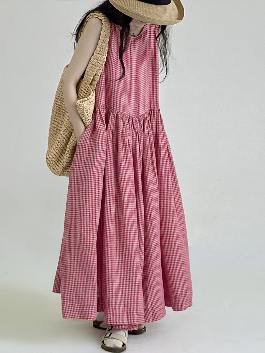 Summer Plaid Loose Vest Dress