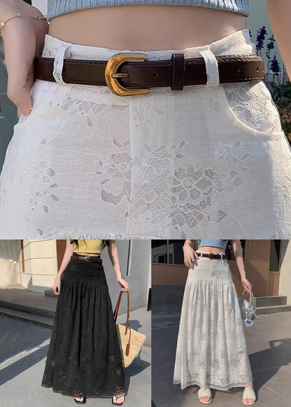 Art White Hollow Out High Waist Lace Skirt Summer