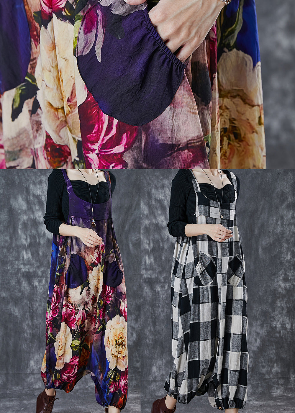 Unique Oversized Print Cotton Overalls Jumpsuit Spring