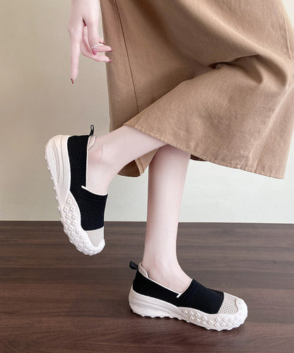 Beige Flat Shoes Knit Fabric Classy Flats