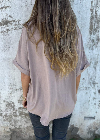 Khaki Peter Pan Collar Button Cotton Top Summer