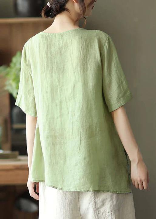 Orange Ramie Lace-up Embroidered Irregular T-shirt