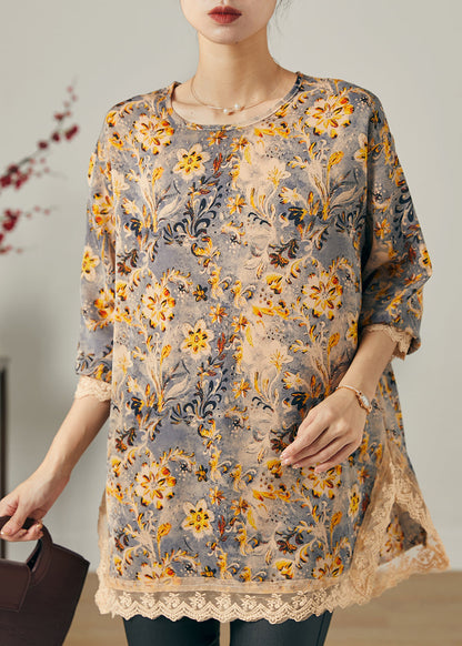 Khaki Oversized Patchwork Chiffon Shirts Spring