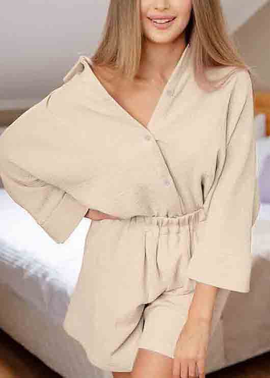 Art Color Oversized Cotton Shirts and Shorts Two Pieces Set Long Sleeve