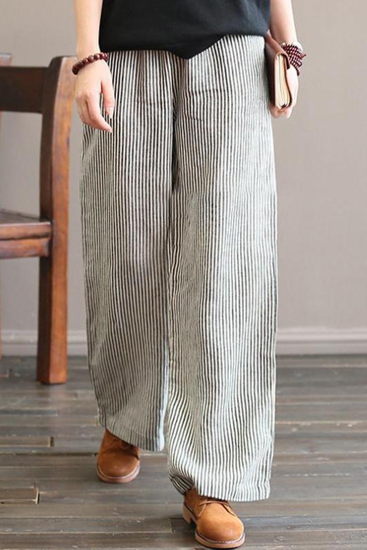 Limited Stock- 100% Linen Straight Pants for Black Stripe