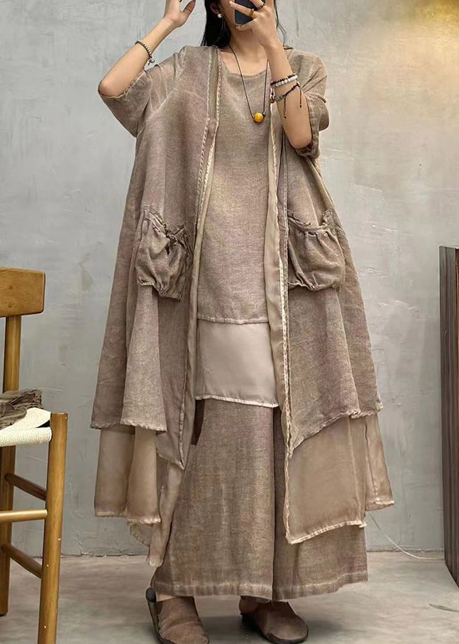 New Coffee Pockets Cotton Cardigan Summer
