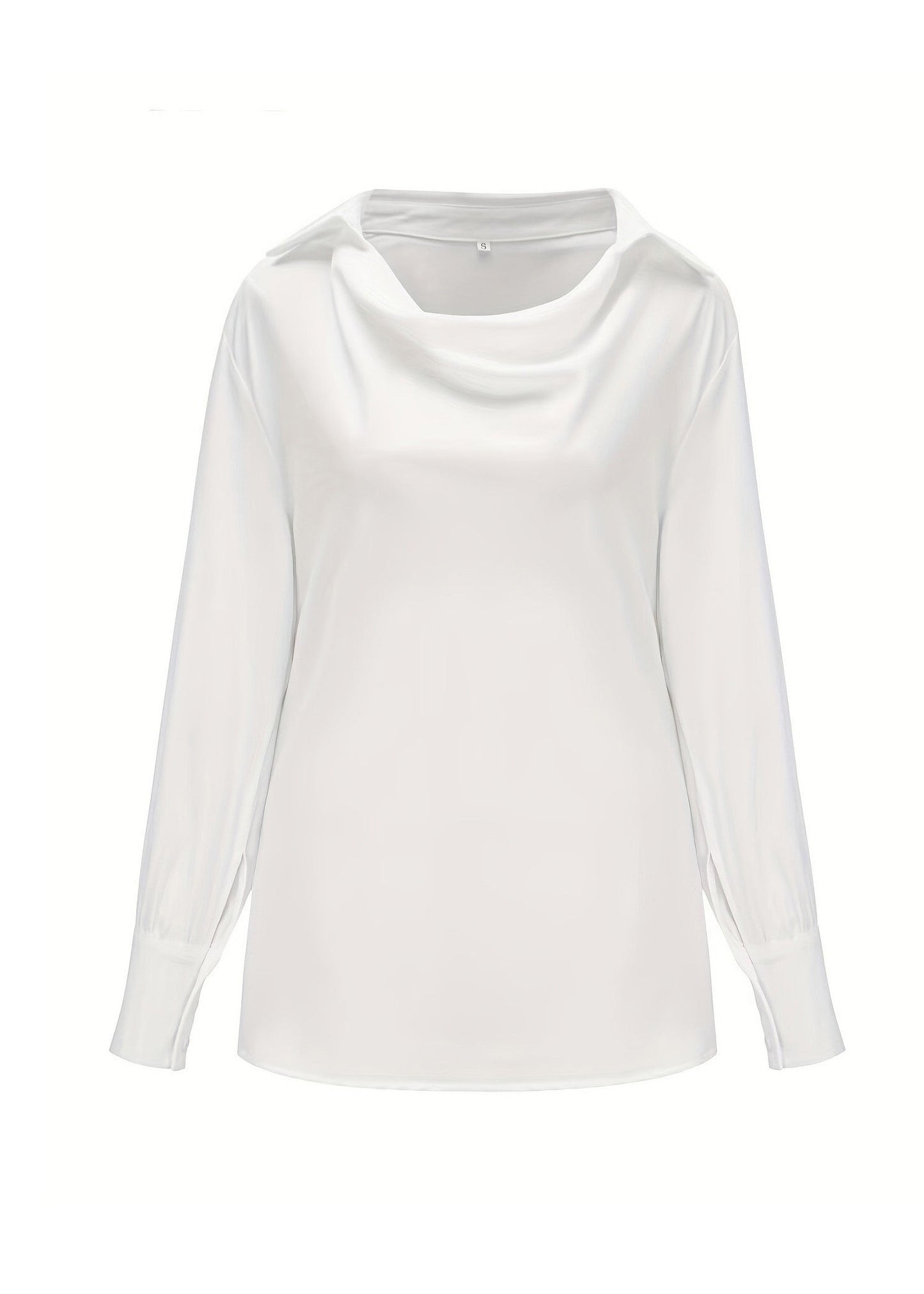 Simple Style White Dangling Collar Silk Shirts Top Long Sleeve
